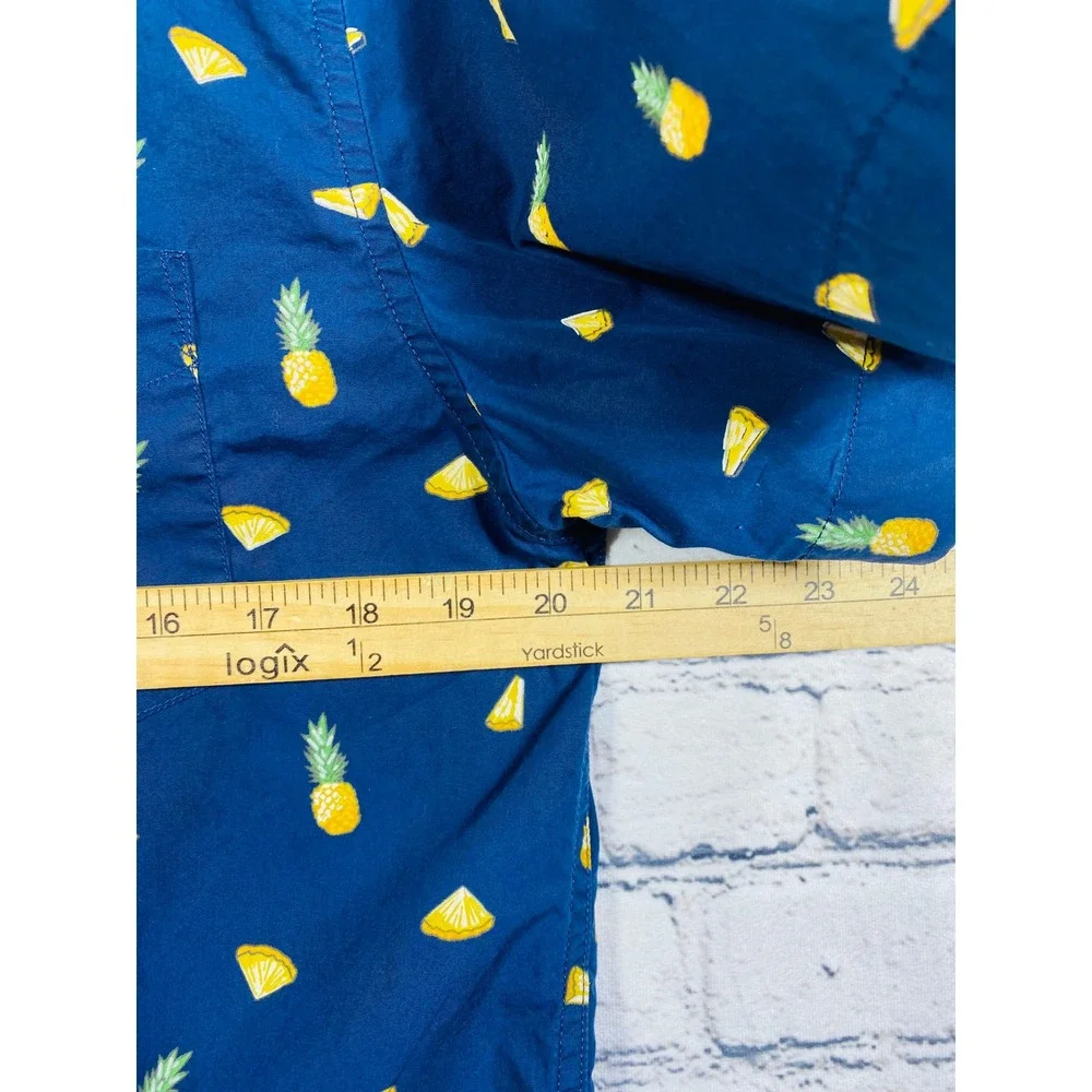 Banana Republic Shirt Mens Slim Luxe Poplin Pineapple Navy Blue M Fruit